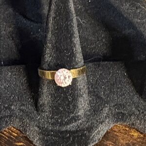 Beautiful CZ Pink Rubellite Solitaire Gold Ring size 7